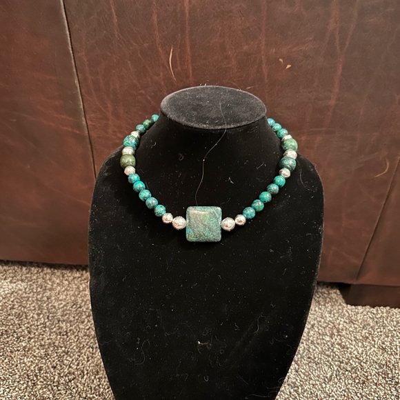 Hand Crafted “One of Kind” Chrysocolla & Sterling Silver Necklace - Picture 2 of 4
